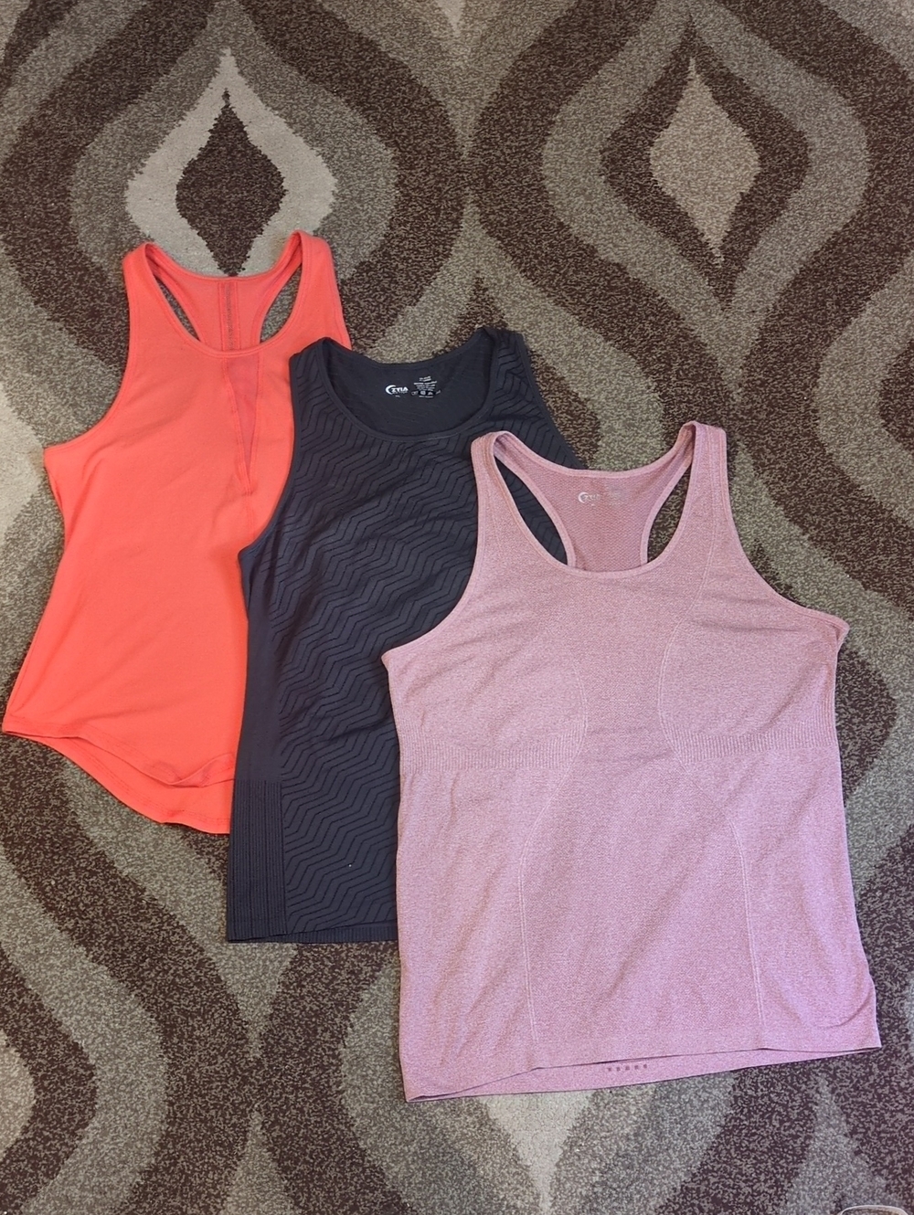 🩷🖤🧡Zyia Active Women's Tank Tops - Coral, Gray, Dusty Pink (Set of 3) Size XL